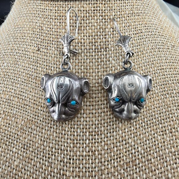 Sterling Silver Egyptian Sekhmet Bastet Cat Earrings Marked - Picture 7 of 10